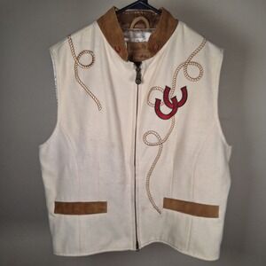 Powder River Panhandle Slim Wool Embroidered Equestrian Zip Vest Lined XL